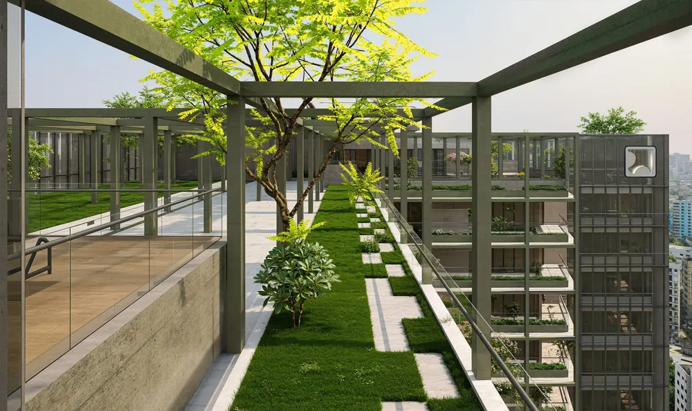 Rooftop garden walkway